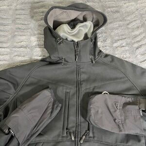 Loki Mens Black Softshell Jacket Built-in Mittens Hooded Fleece Lined Medium